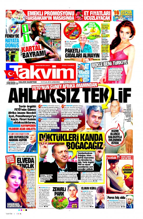 14 Eylül 2016 gazete manşetleri - 864