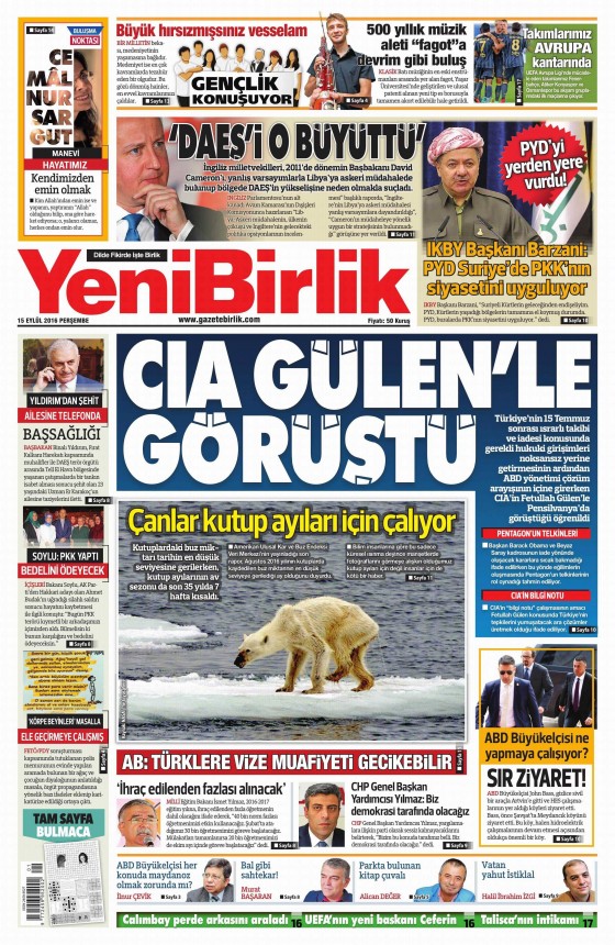 15 Eylül 2016 gazete manşetleri - 815