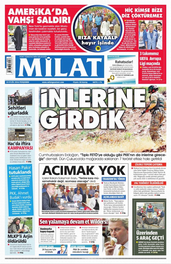 15 Eylül 2016 gazete manşetleri - 870