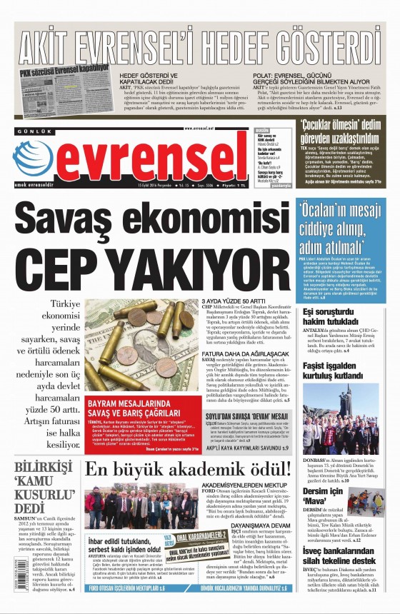 15 Eylül 2016 gazete manşetleri - 676