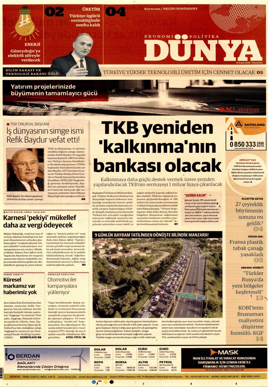 19 Eylül 2016 gazete manşetleri - 530