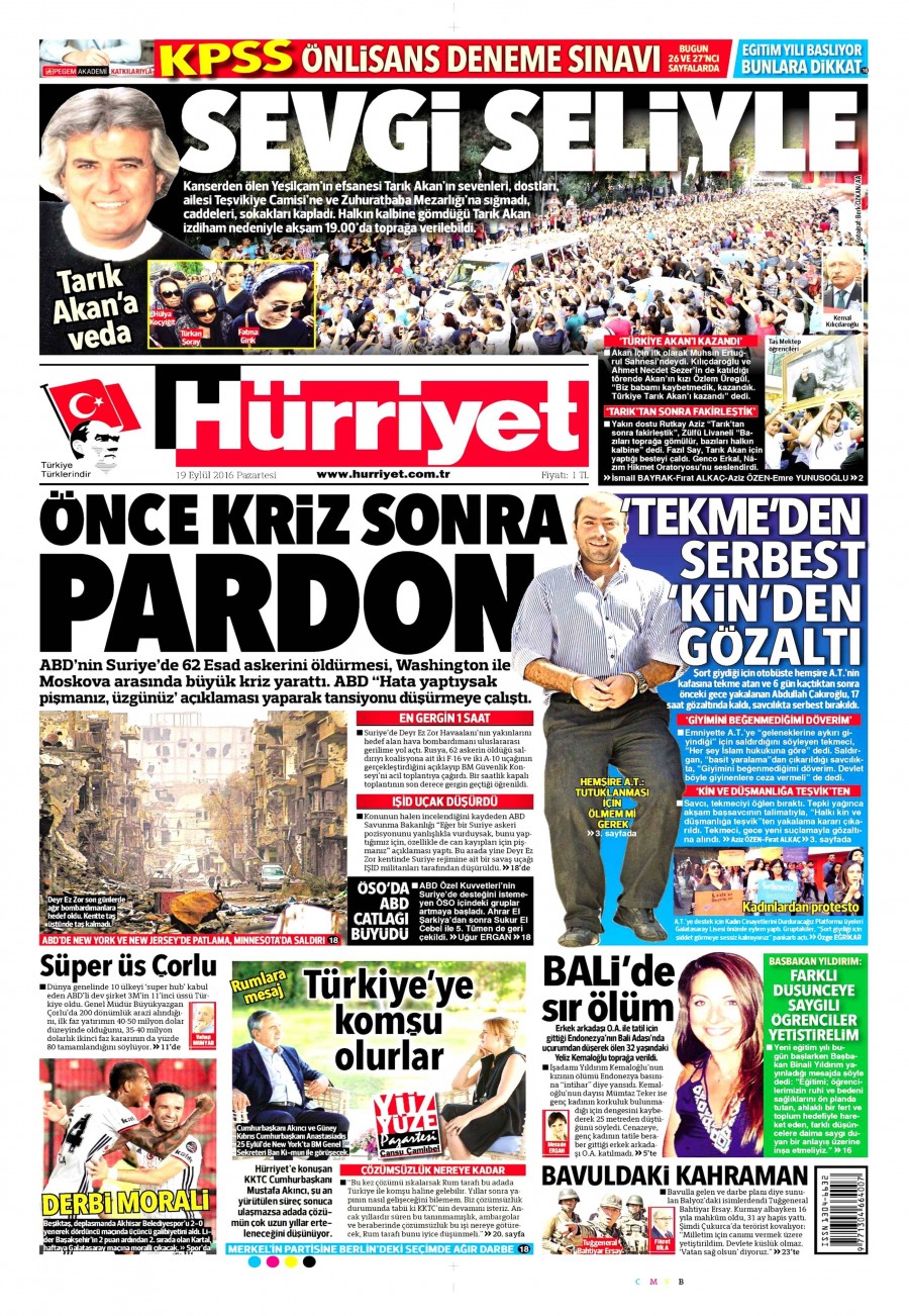 19 Eylül 2016 gazete manşetleri - 748