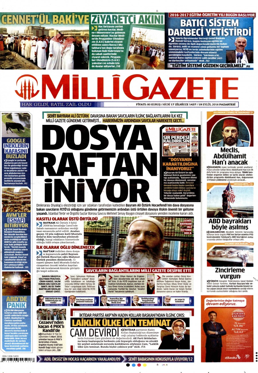 19 Eylül 2016 gazete manşetleri - 872