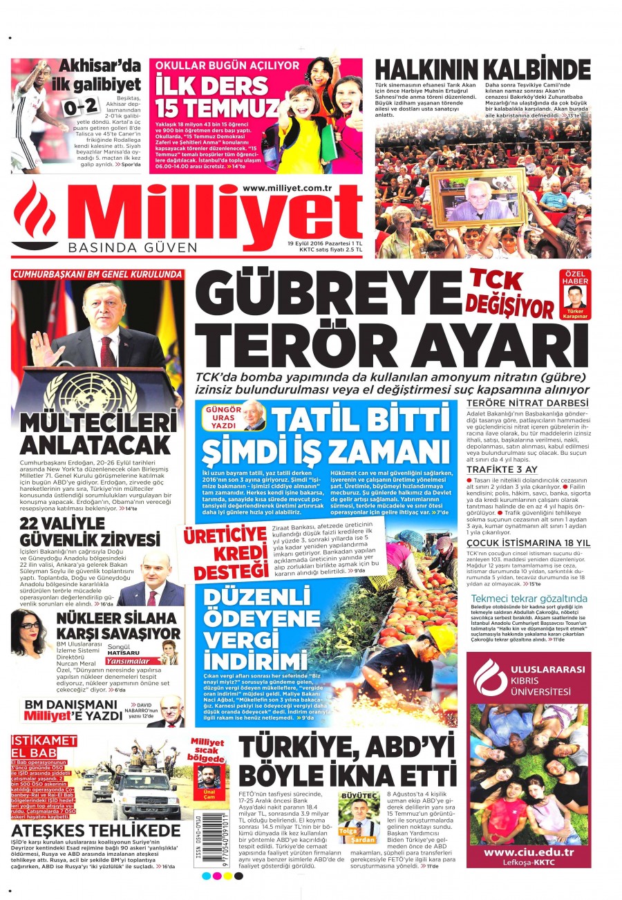 19 Eylül 2016 gazete manşetleri - 611