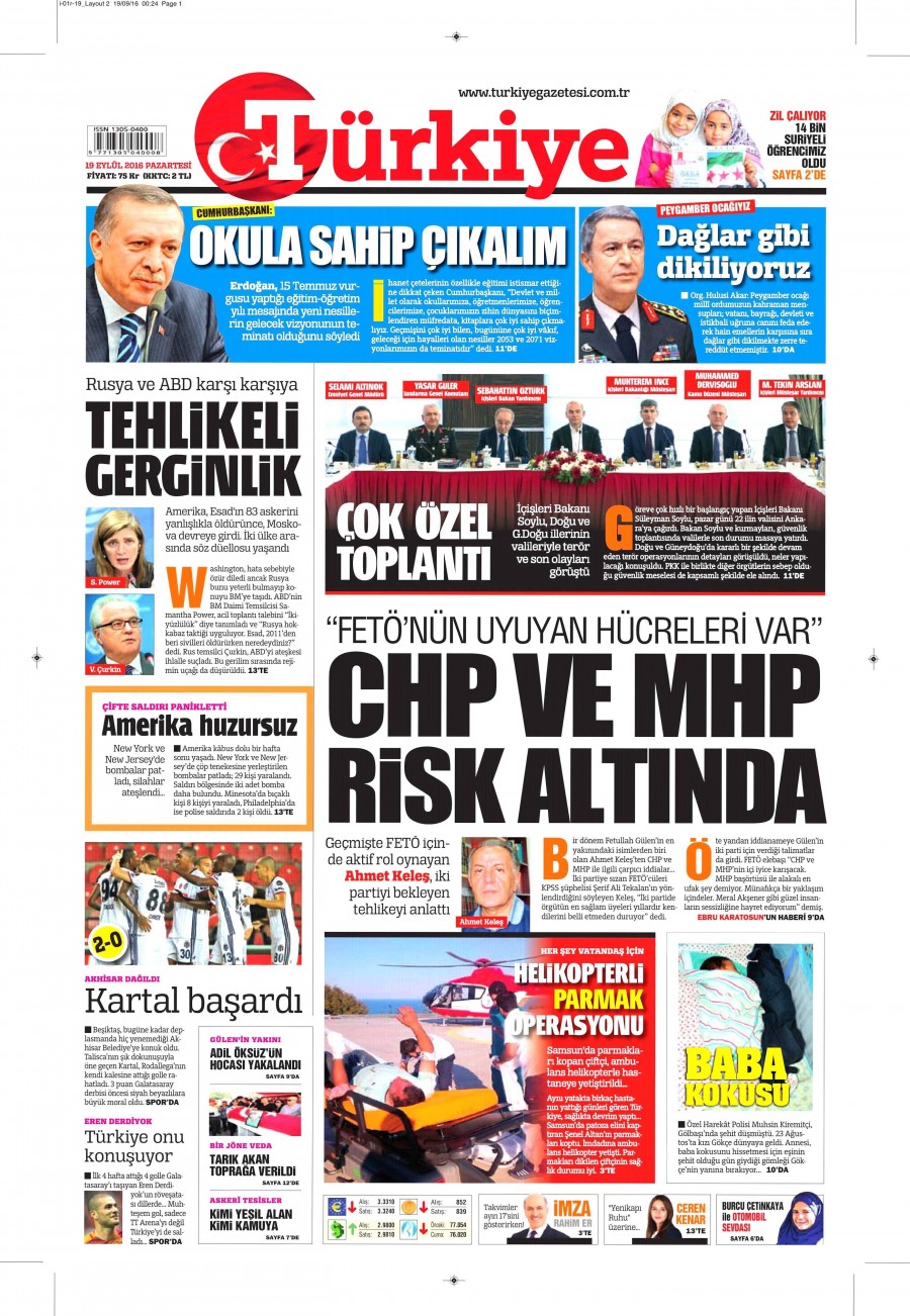 19 Eylül 2016 gazete manşetleri - 782