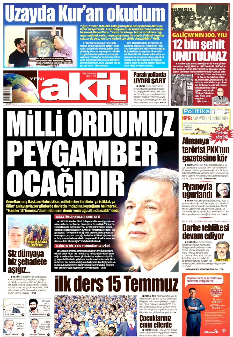 19 Eylül 2016 gazete manşetleri - 690