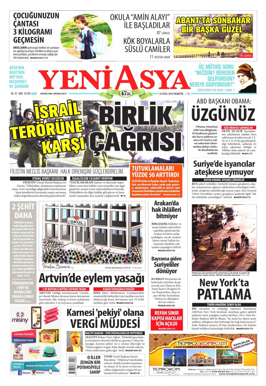 19 Eylül 2016 gazete manşetleri - 507