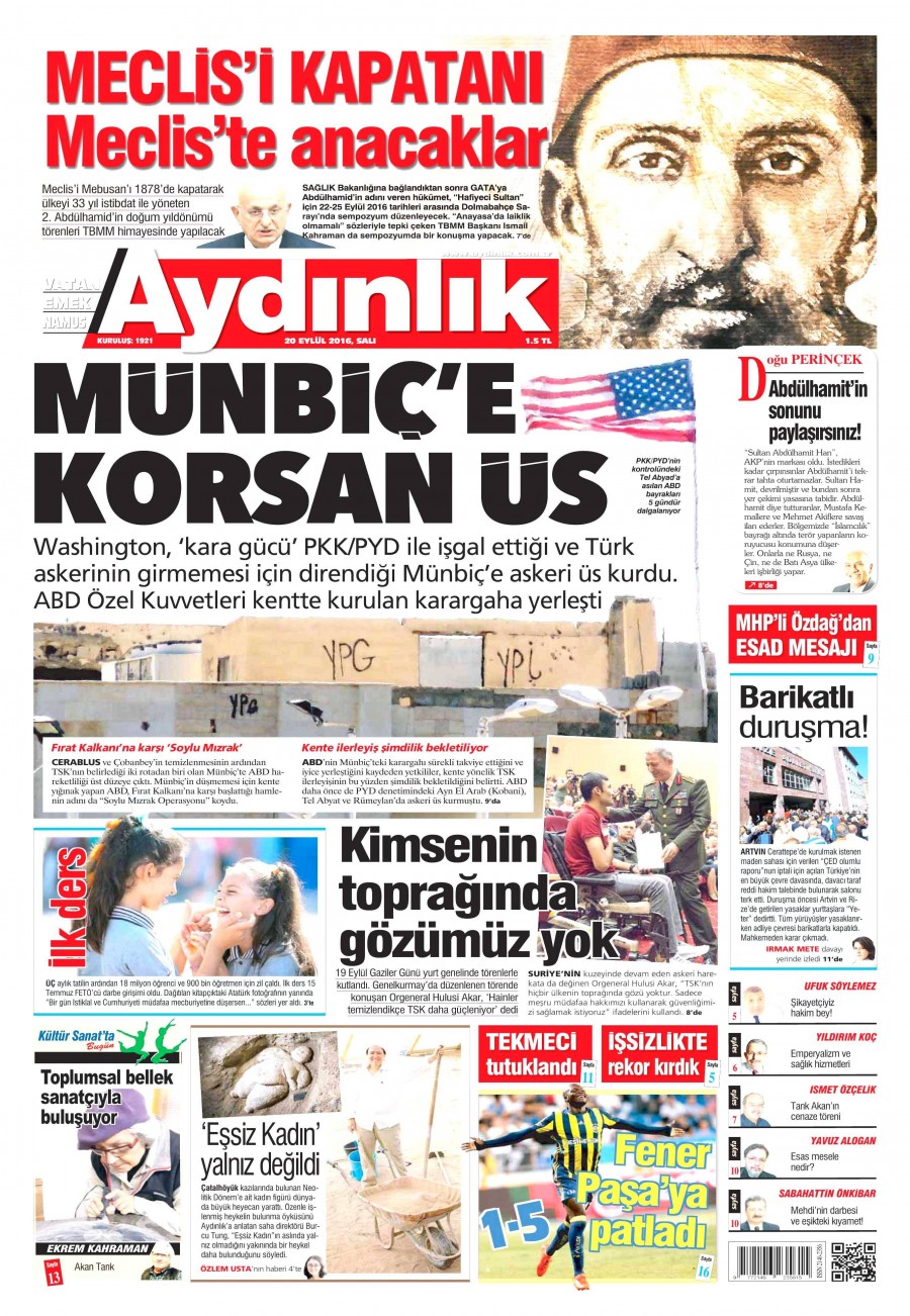 20 Eylül 2016 gazete manşetleri - 696