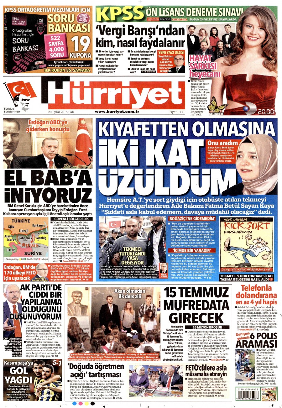20 Eylül 2016 gazete manşetleri - 625