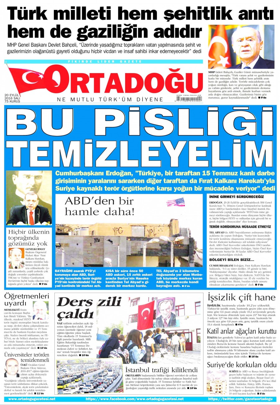 20 Eylül 2016 gazete manşetleri - 799