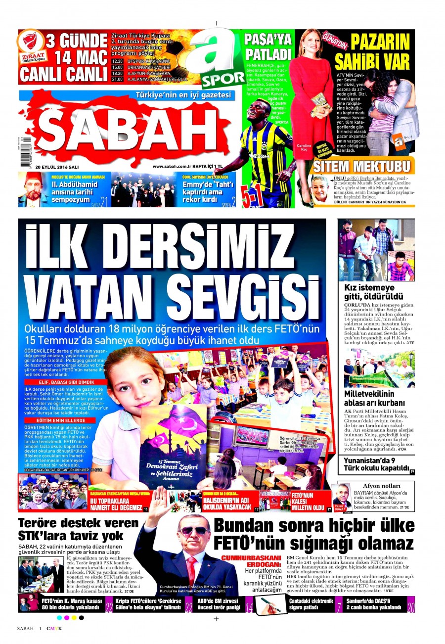 20 Eylül 2016 gazete manşetleri - 814