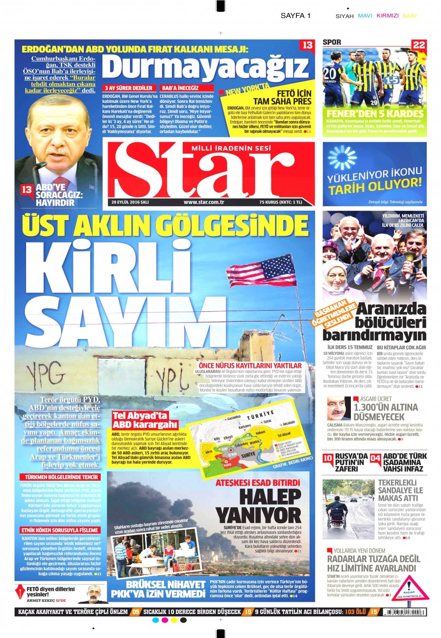 20 Eylül 2016 gazete manşetleri - 861