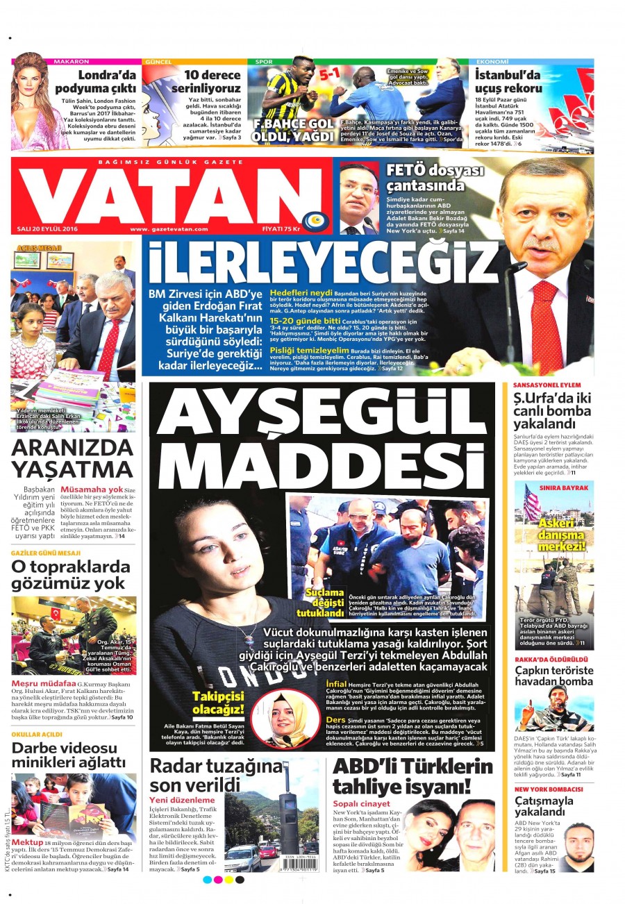 20 Eylül 2016 gazete manşetleri - 784