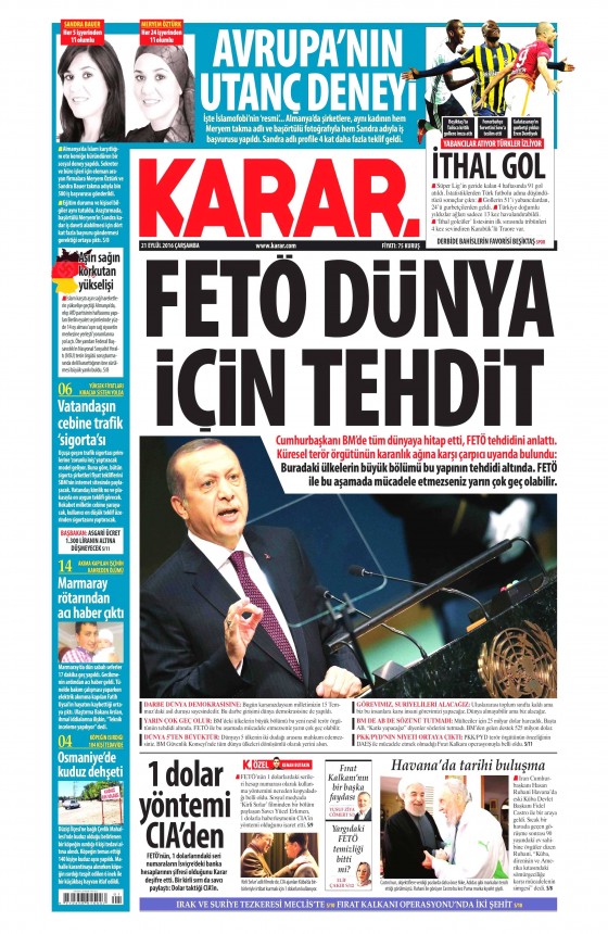 21 Eylül 2016 gazete manşetleri - 11