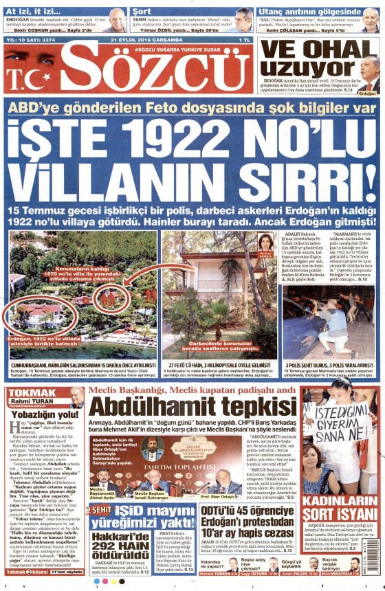 21 Eylül 2016 gazete manşetleri - 6