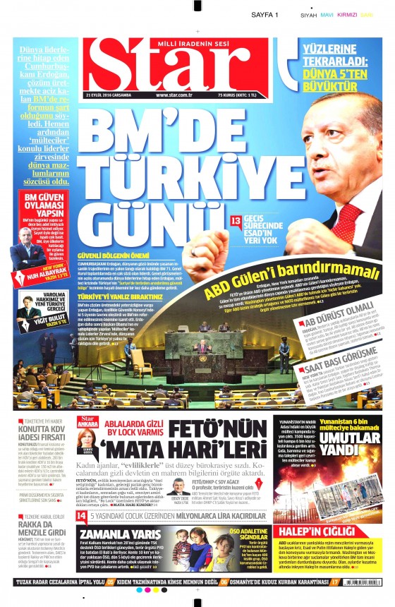 21 Eylül 2016 gazete manşetleri - 7