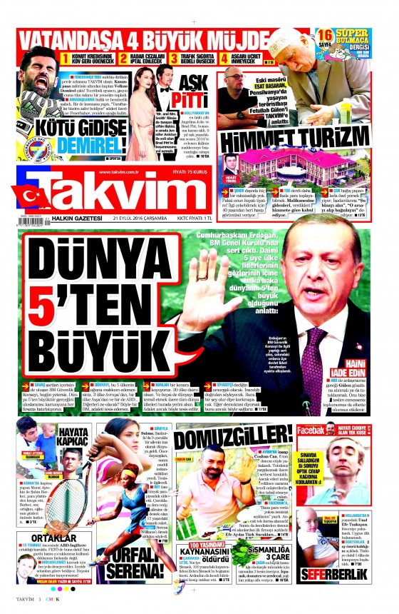 21 Eylül 2016 gazete manşetleri - 8