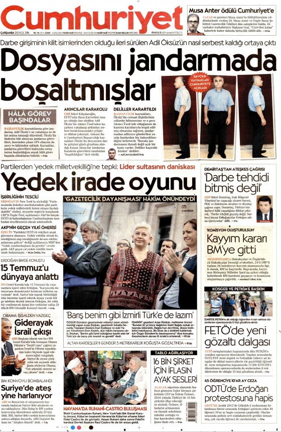 21 Eylül 2016 gazete manşetleri - 15