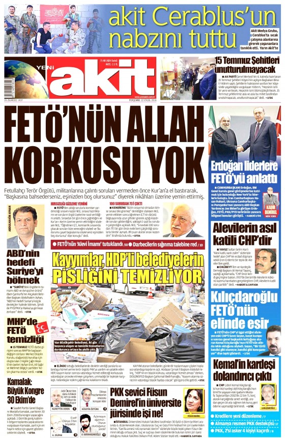 22 Eylül 2016 gazete manşetleri - 602