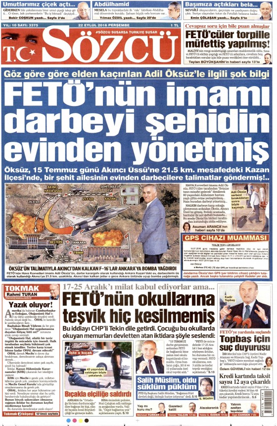 22 Eylül 2016 gazete manşetleri - 575