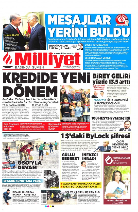 22 Eylül 2016 gazete manşetleri - 728