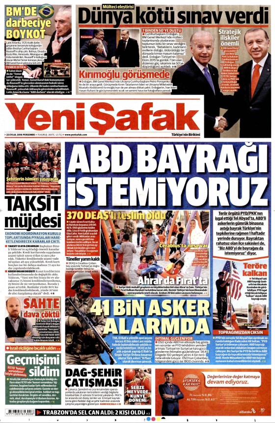 22 Eylül 2016 gazete manşetleri - 587
