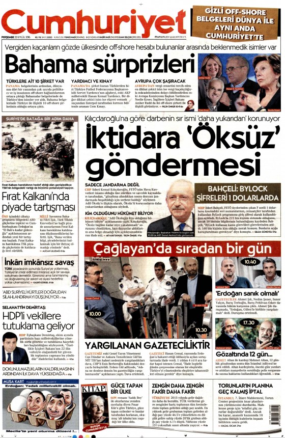 22 Eylül 2016 gazete manşetleri - 645