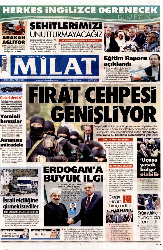 22 Eylül 2016 gazete manşetleri - 761