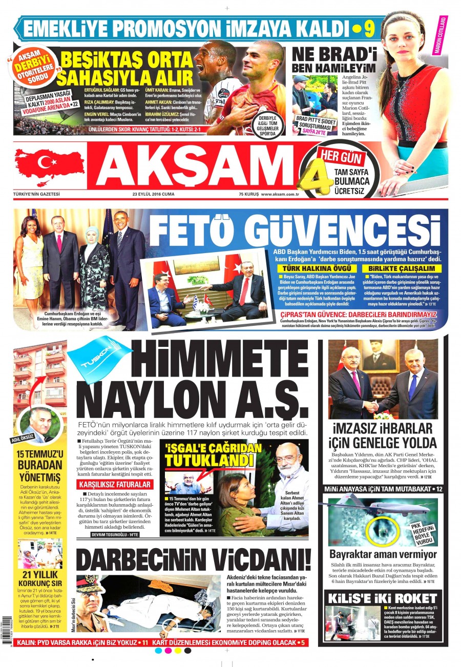 23 Eylül 2016 gazete manşetleri - 568