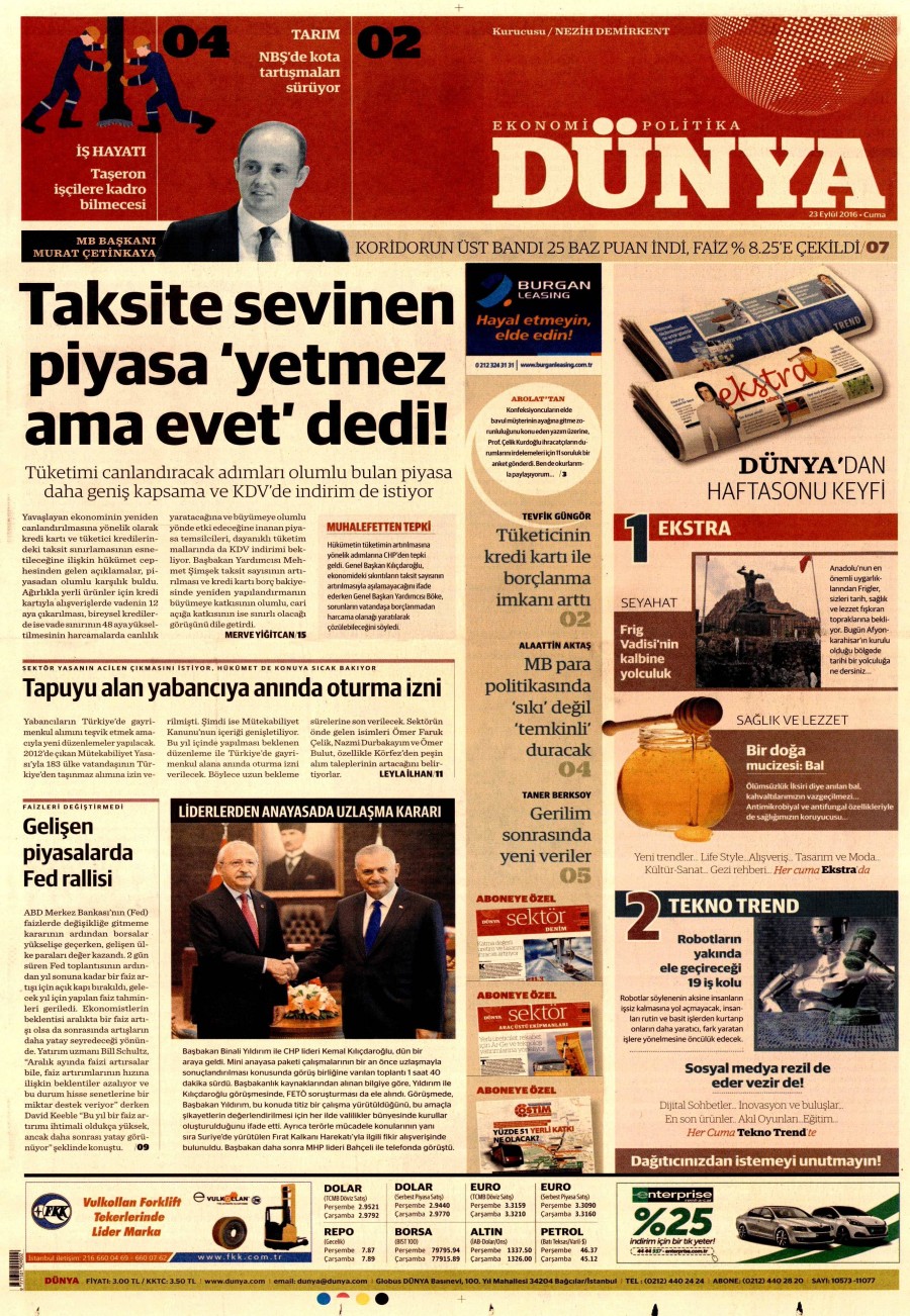 23 Eylül 2016 gazete manşetleri - 887