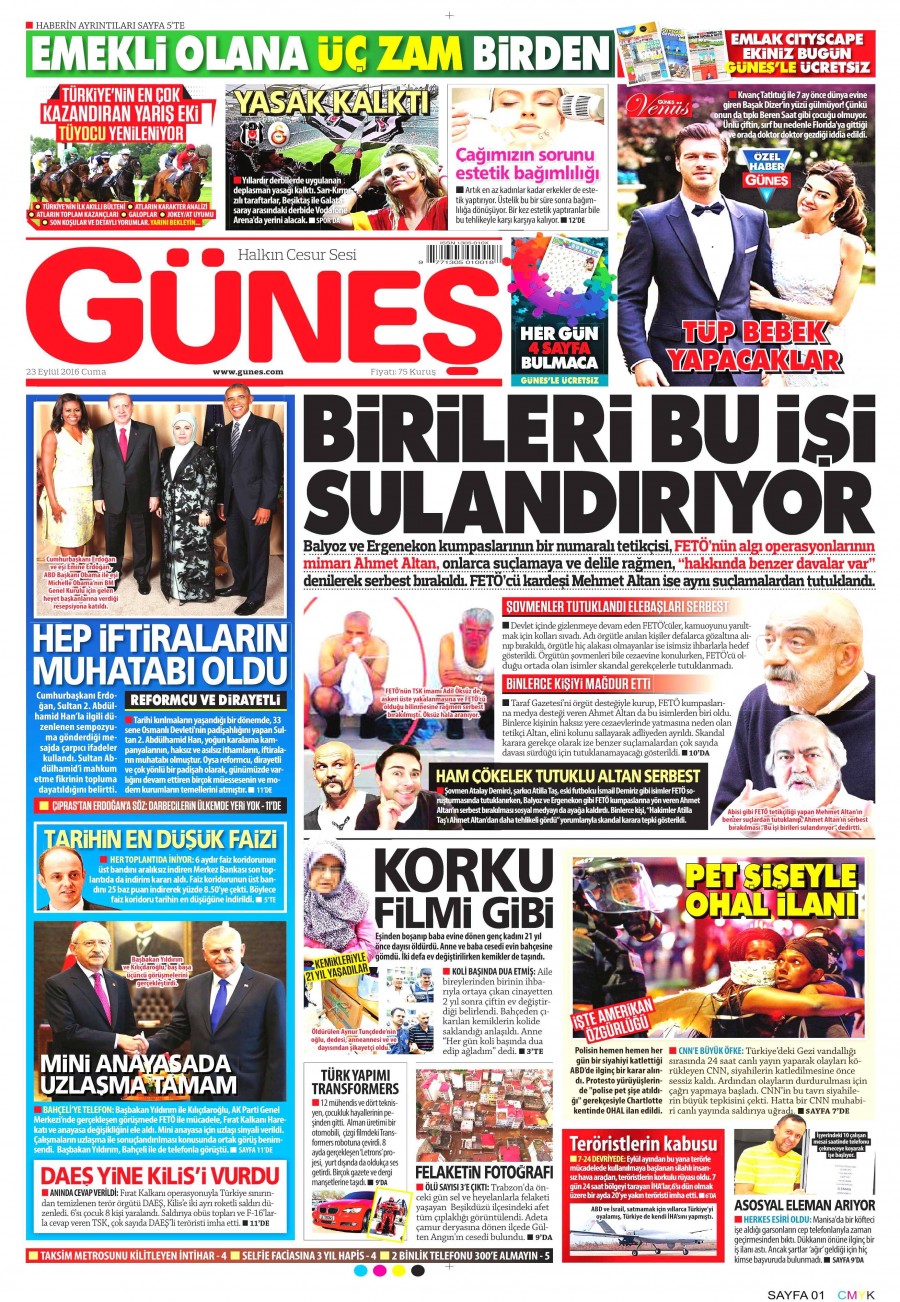 23 Eylül 2016 gazete manşetleri - 578