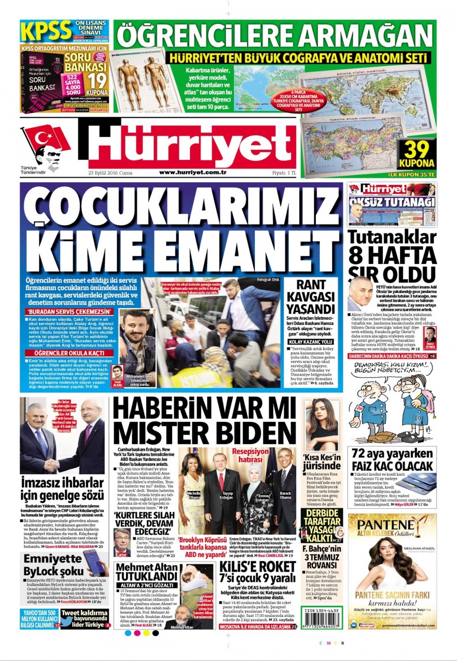 23 Eylül 2016 gazete manşetleri - 720