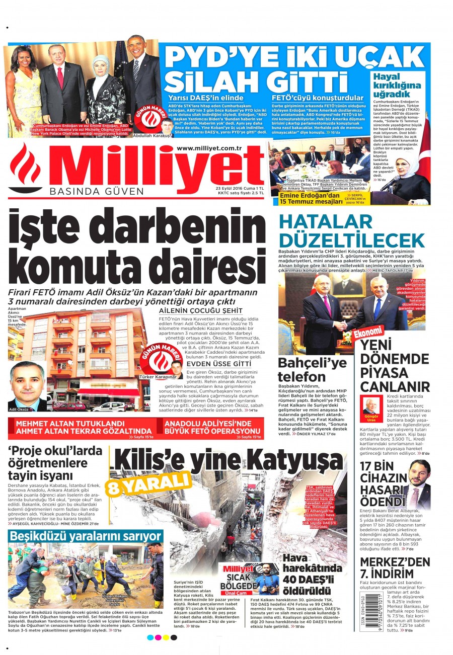 23 Eylül 2016 gazete manşetleri - 910