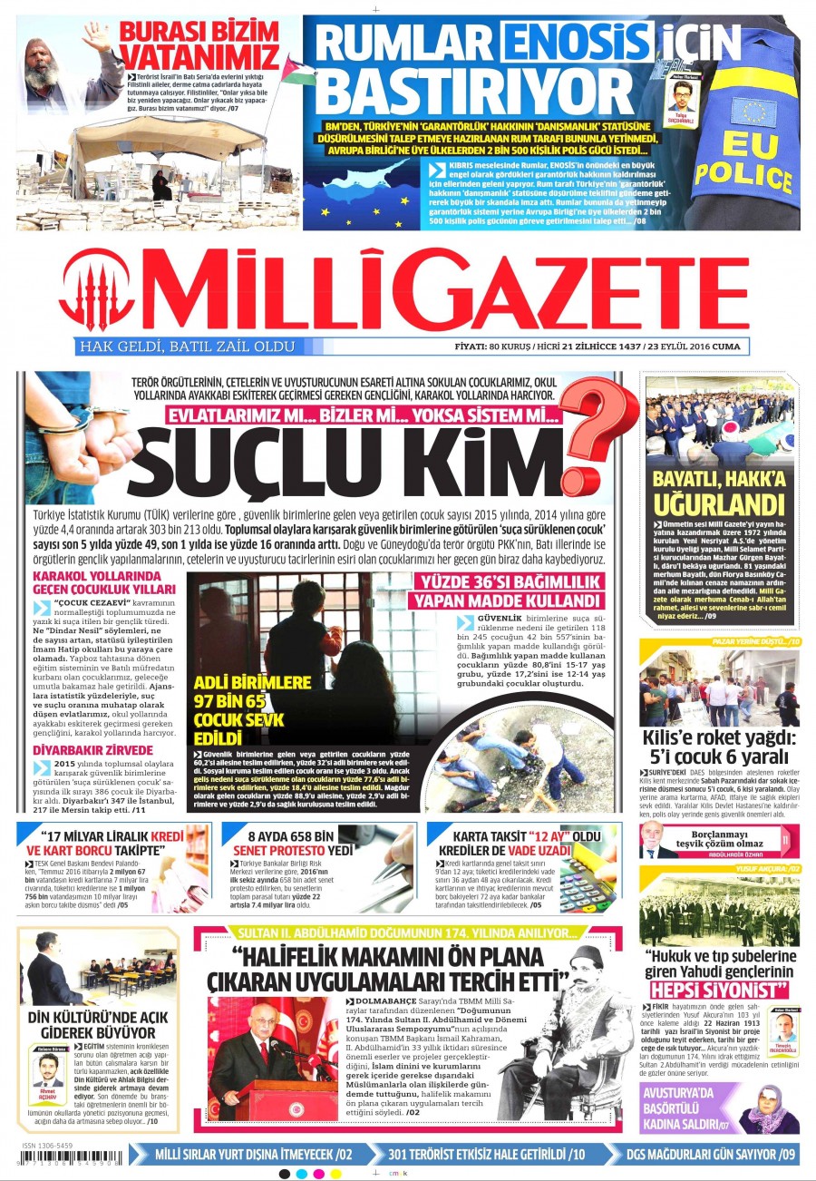 23 Eylül 2016 gazete manşetleri - 663