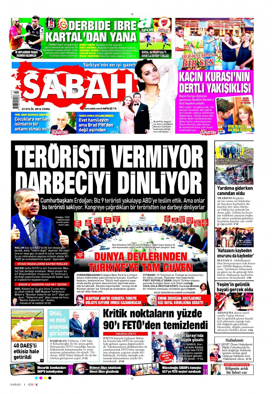 23 Eylül 2016 gazete manşetleri - 594