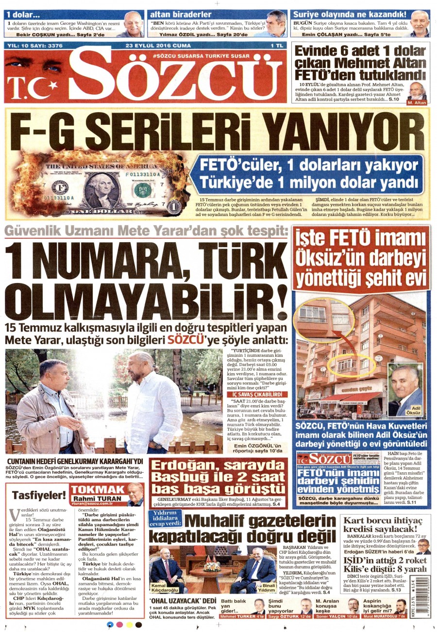 23 Eylül 2016 gazete manşetleri - 801