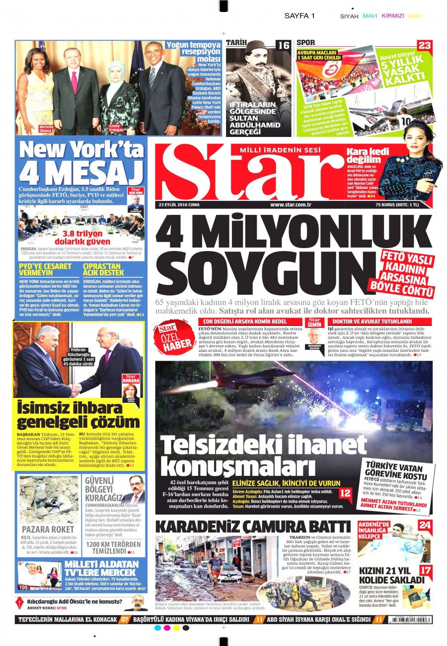 23 Eylül 2016 gazete manşetleri - 722
