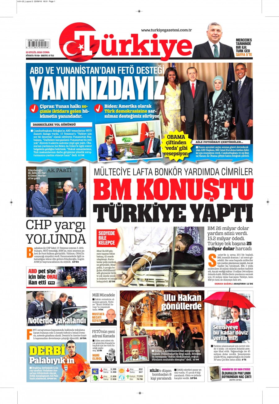 23 Eylül 2016 gazete manşetleri - 577