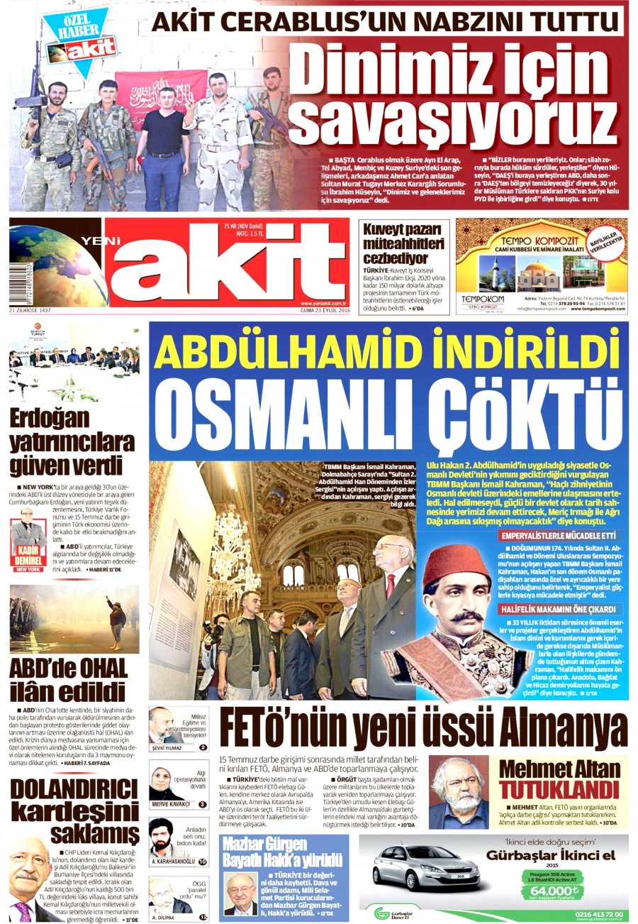 23 Eylül 2016 gazete manşetleri - 858