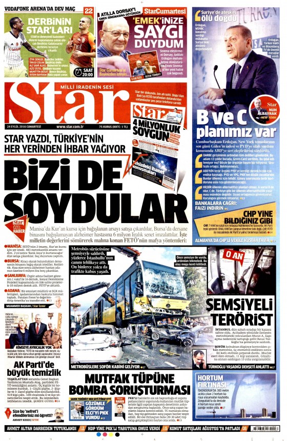 24 Eylül 2016 gazete manşetleri - 701