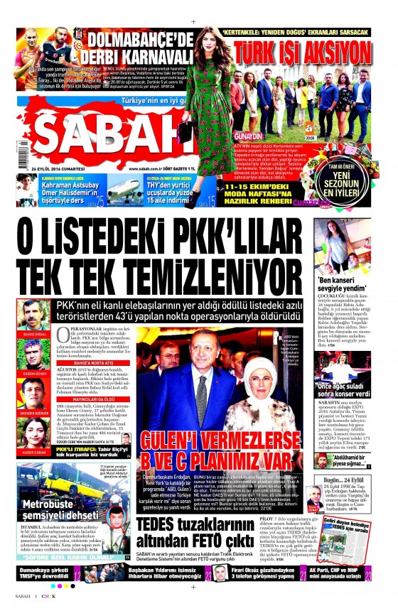 24 Eylül 2016 gazete manşetleri - 662