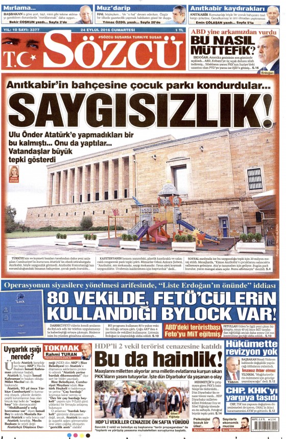 24 Eylül 2016 gazete manşetleri - 827