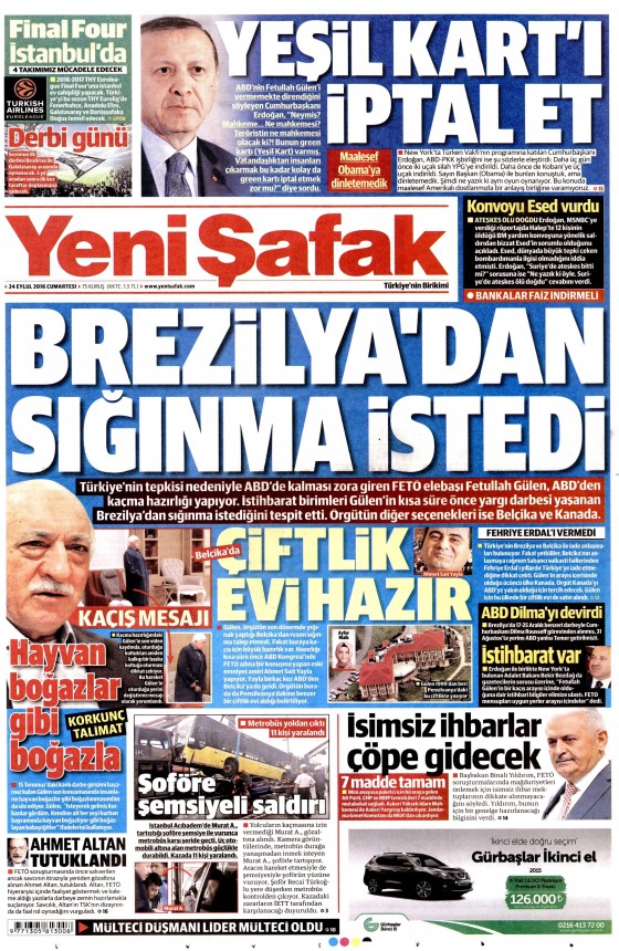 24 Eylül 2016 gazete manşetleri - 831