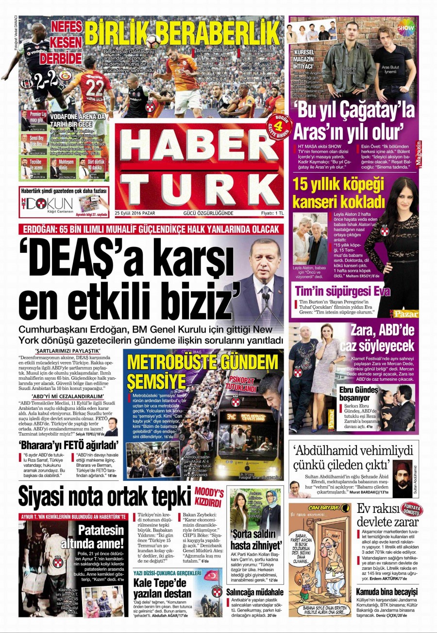 25 Eylül 2016 gazete manşetleri - 548