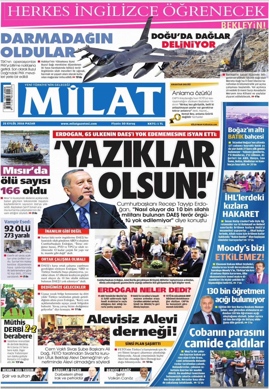 25 Eylül 2016 gazete manşetleri - 897