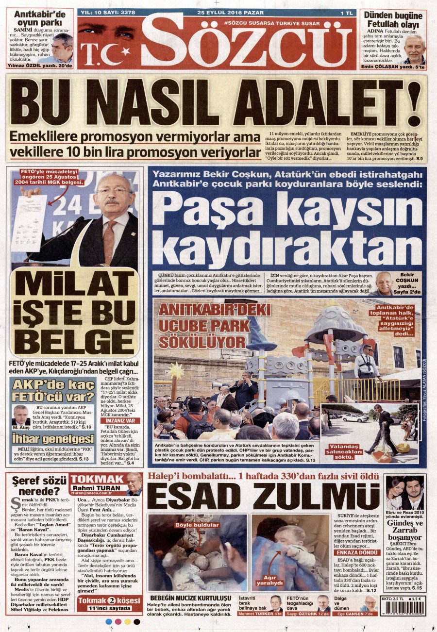 25 Eylül 2016 gazete manşetleri - 939