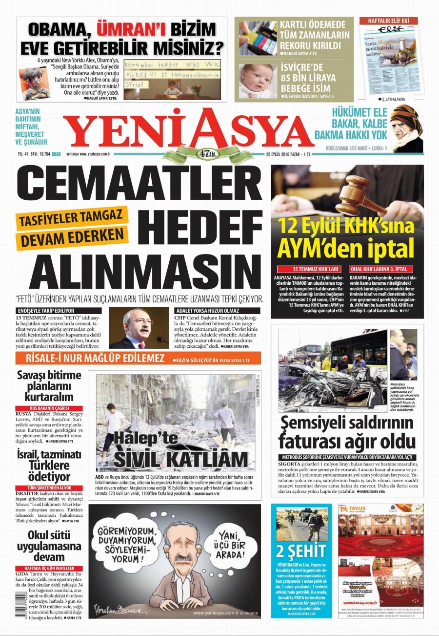 25 Eylül 2016 gazete manşetleri - 599