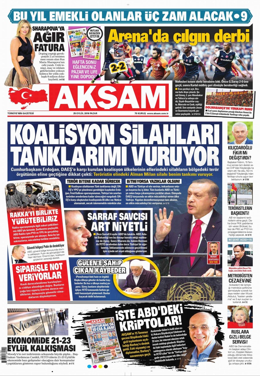 25 Eylül 2016 gazete manşetleri - 825
