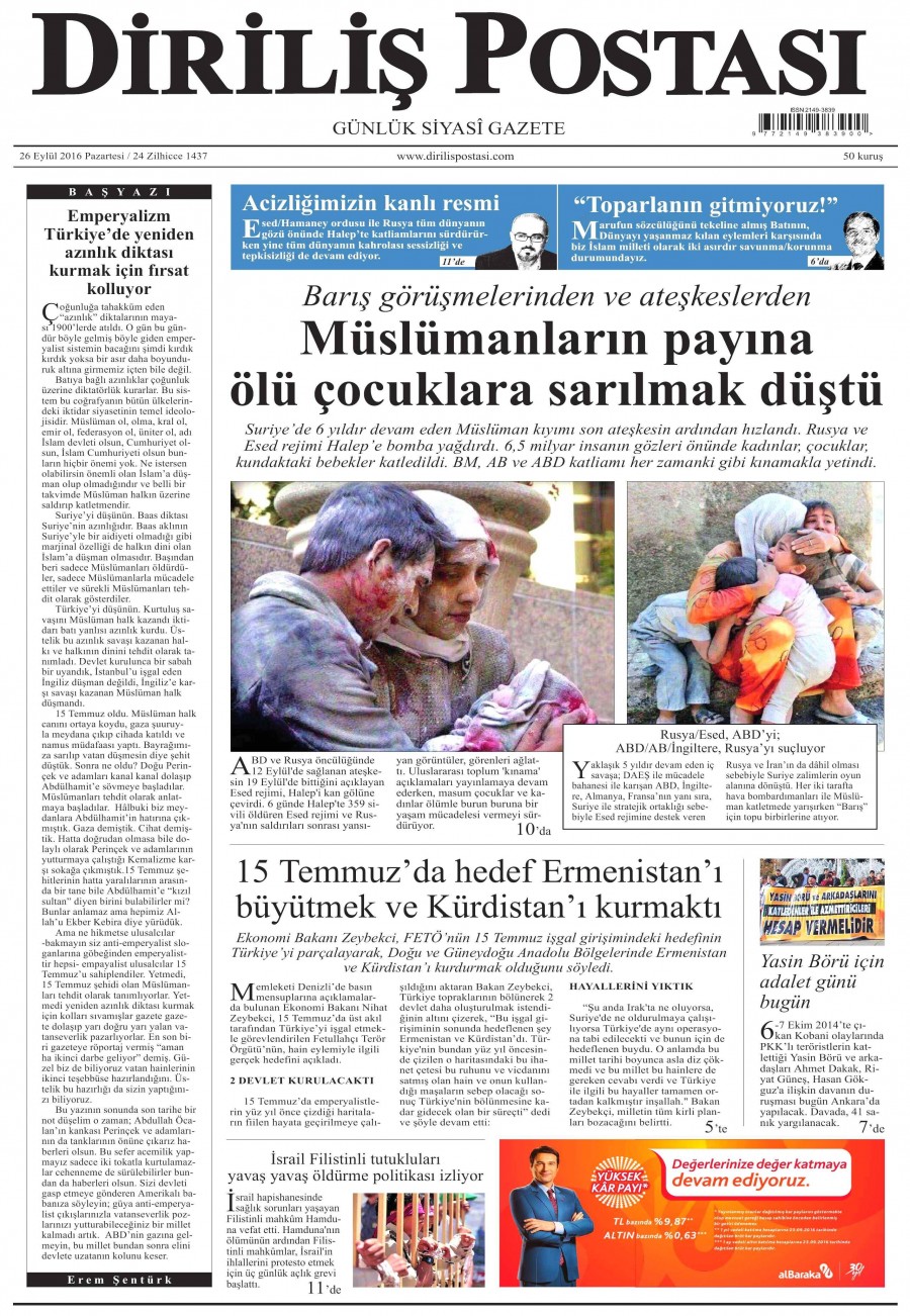 26 Eylül 2016 gazete manşetleri - 948