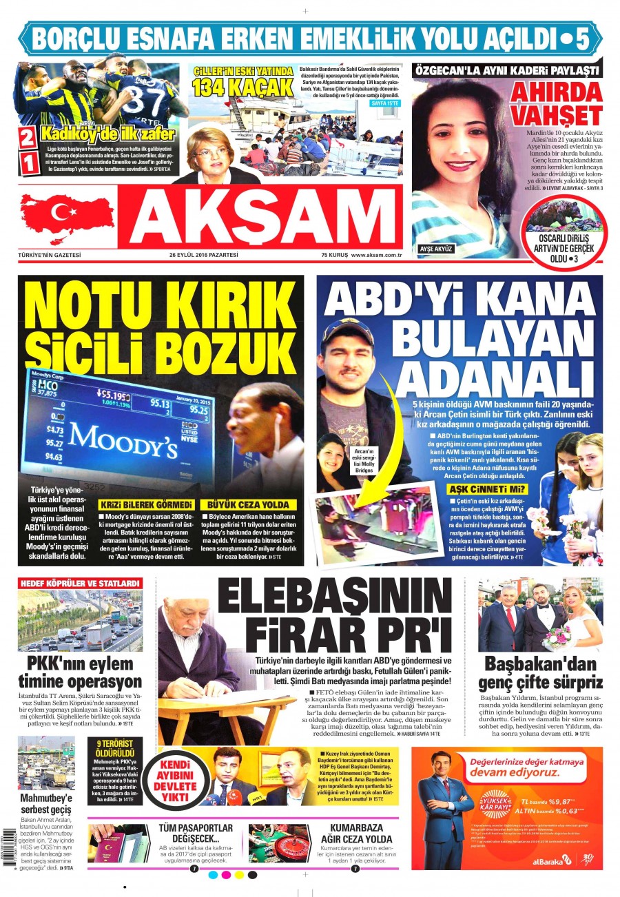 26 Eylül 2016 gazete manşetleri - 585